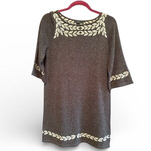 Brown Sweater Dress/Top with Cream Leaf Accents